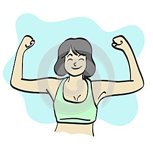 line art woman in sportswear flexing her muscles illustration vector hand drawn isolated on white background