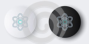 Line Atom icon isolated on grey background. Symbol of science, education, nuclear physics, scientific research. Colorful