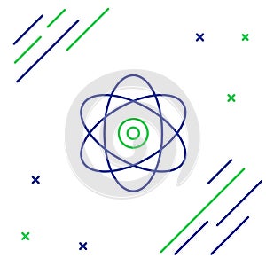 Line Atom icon isolated on white background. Symbol of science, education, nuclear physics, scientific research