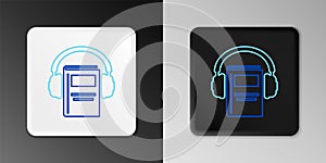 Line Audio book icon isolated on grey background. Book with headphones. Audio guide sign. Online learning concept