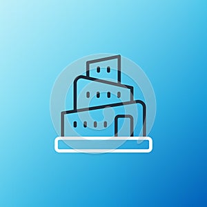 Line Babel tower bible story icon isolated on blue background. Colorful outline concept. Vector