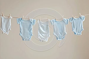 A line of baby clothes hanging on a clothesline