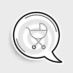 Line Baby stroller icon isolated on grey background. Baby carriage, buggy, pram, stroller, wheel. Colorful outline