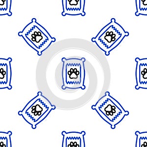 Line Bag of food for dog icon isolated seamless pattern on white background. Dog or cat paw print. Food for animals. Pet