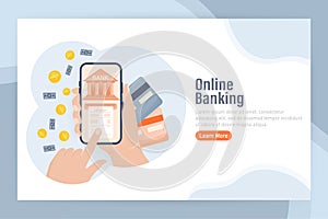 Line banking people for account page design. Isometric vector illustration. Bank online. Vector illustration.