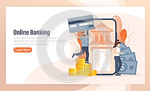 Line banking people for account page design. Isometric vector illustration. Bank online. Vector illustration.