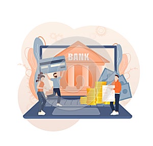Line banking people for account page design. Isometric vector illustration. Bank online. Vector illustration.