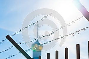 Line barbed wire. focus with shallow depth of field. close-up