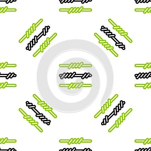 Line Barbed wire icon isolated seamless pattern on white background. Vector