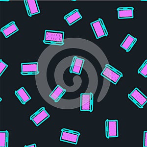 Line Binary code icon isolated seamless pattern on black background. Vector
