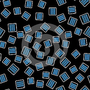 Line Binary code icon isolated seamless pattern on black background. Vector