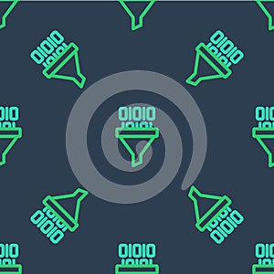 Line Binary code icon isolated seamless pattern on blue background. Vector