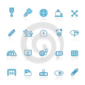 Line with blue background Auto service and car part icons