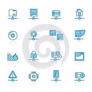 Line with blue background Network, Server and Hosting Icons