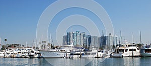 Line of boats in a harbor