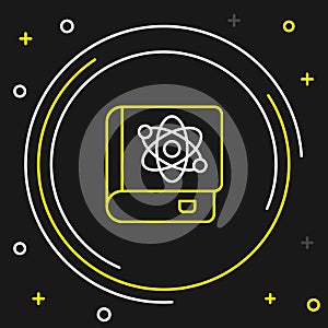 Line Book about physics icon isolated on black background. Colorful outline concept. Vector