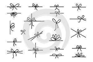 Line bows on ribbon. Bow on string set for box and decoration design. Simple outline bowknot photo
