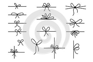 Line bows on ribbon. Bow on string set for box and decoration design. Simple outline bowknot photo