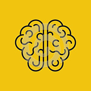 Line brain icon isolated on yellow background