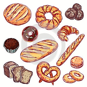 Line Bread Bakery Icon Set