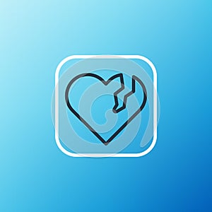 Line Broken heart or divorce icon isolated on blue background. Love symbol. Happy Valentines day. Colorful outline