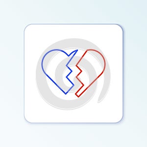 Line Broken heart or divorce icon isolated on white background. Love symbol. Valentines day. Colorful outline concept