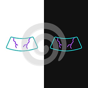 Line Broken windshield cracked glass icon isolated on white and black background. Colorful outline concept. Vector