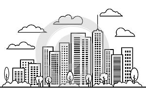 Line building landscape design elements set, City vector on white background