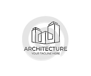 Line buildings logo template. Abstract commercial real estate vector design