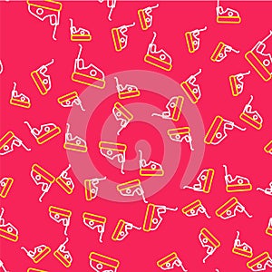 Line Bumper car icon isolated seamless pattern on red background. Amusement park. Childrens entertainment playground
