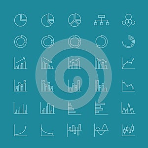 Line business charts and linear financial diagrams icons