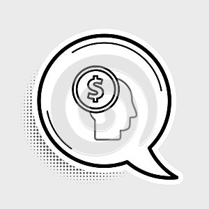 Line Business man planning mind icon isolated on grey background. Human head with dollar. Idea to earn money. Business