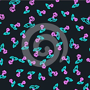 Line Caduceus snake medical symbol icon isolated seamless pattern on black background. Medicine and health care. Emblem