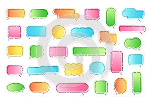 Line callout frames. Speech bubbles, linear talk balloon sign with thin line border and gradient. Discussion frame with editable
