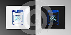 Line Canned food icon isolated on grey background. Food for animals. Pet food can. Dog or cat paw print. Colorful