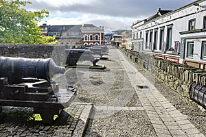 The line of cannons lined up along the walls of Derry, Northern Ireland