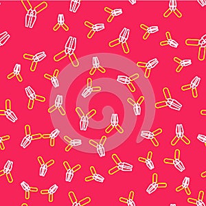 Line Car battery jumper power cable icon isolated seamless pattern on red background. Vector