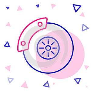 Line Car brake disk with caliper icon isolated on white background. Colorful outline concept. Vector