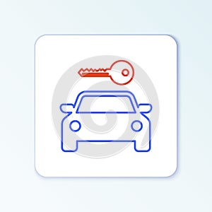 Line Car rental icon isolated on white background. Rent a car sign. Key with car. Concept for automobile repair service