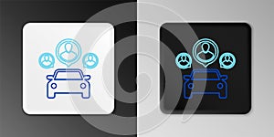 Line Car sharing with group of people icon isolated on grey background. Carsharing sign. Transport renting service
