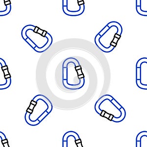 Line Carabiner icon isolated seamless pattern on white background. Extreme sport. Sport equipment. Colorful outline