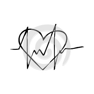 line cardiogram and heart hand drawn doodle. , scandinavian, nordic, minimalism, monochrome. icon. health, heartbeat