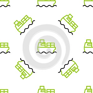 Line Cargo ship with boxes delivery service icon isolated seamless pattern on white background. Delivery, transportation