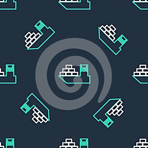 Line Cargo ship icon isolated seamless pattern on black background. Vector