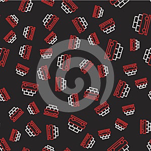 Line Cargo train wagon icon isolated seamless pattern on black background. Full freight car. Railroad transportation