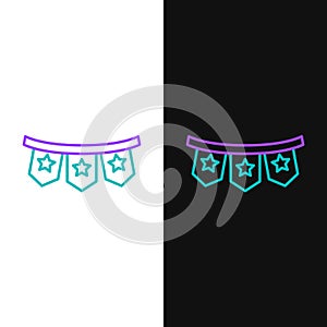 Line Carnival garland with flags icon isolated on white and black background. Party pennants for birthday celebration