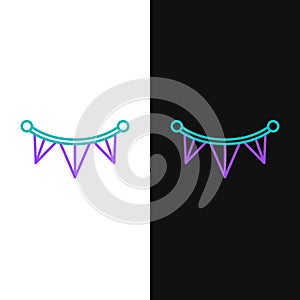 Line Carnival garland with flags icon isolated on white and black background. Party pennants for birthday celebration