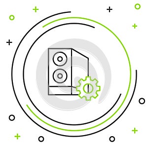 Line Case of computer setting icon isolated on white background. Computer server. Workstation. Adjusting, service