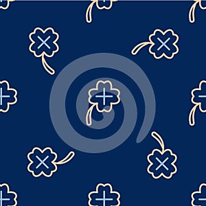 Line Casino slot machine with clover symbol icon isolated seamless pattern on blue background. Gambling games. Vector