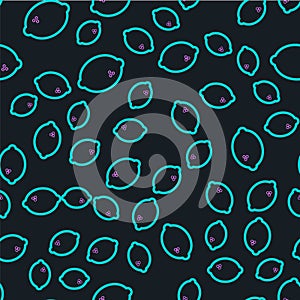 Line Casino slot machine with lemon symbol icon isolated seamless pattern on black background. Gambling games. Vector